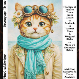 Whimsical Seaside Steampunk Cat FE8 Decoupage 薄葉紙