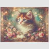 Whimsical Shabby Chic Floral Calico Cat Decoupage 薄葉紙 (正面)