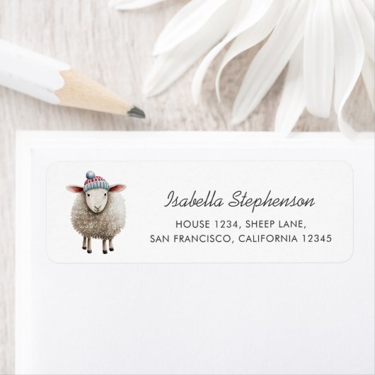 Whimsical Sheep Farm Animal Return Address ラベル (インサイチュ)
