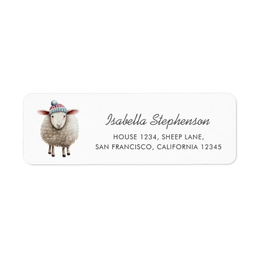 Whimsical Sheep Farm Animal Return Address ラベル (正面)