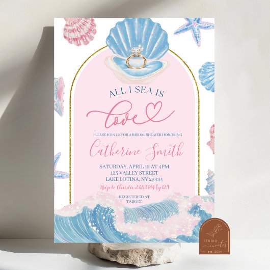 Whimsical Shell All I sea is love bridal shower 招待状