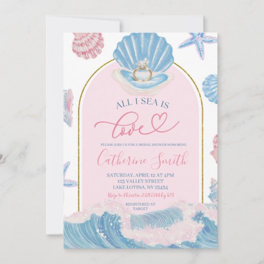 Whimsical Shell All I sea is love bridal shower in 招待状 (正面)