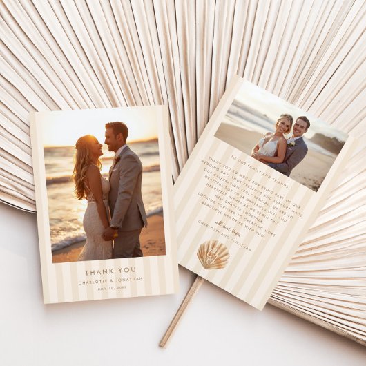 Whimsical Shell Monogram Coastal Wedding サンキューカード