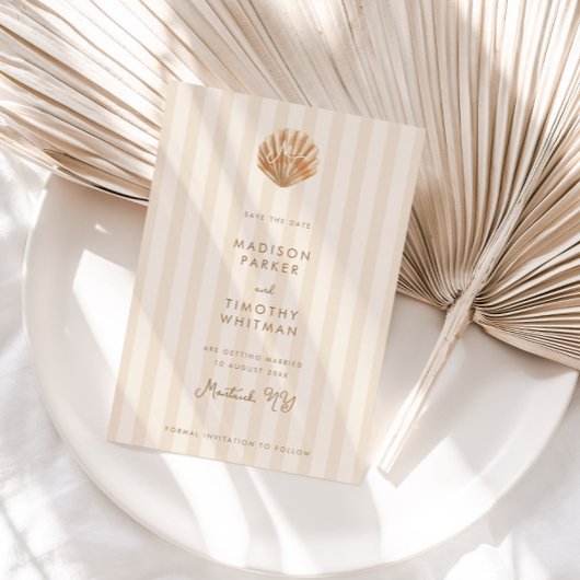 Whimsical Shell Monogram Coastal Wedding セーブザデート