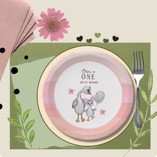 Whimsical Silly Goose 1st Birthday Paper Plates  ペーパープレート