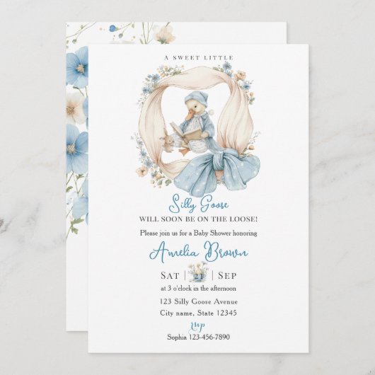 Whimsical Silly Goose Baby Shower Invitation 招待状 (正面/裏面)