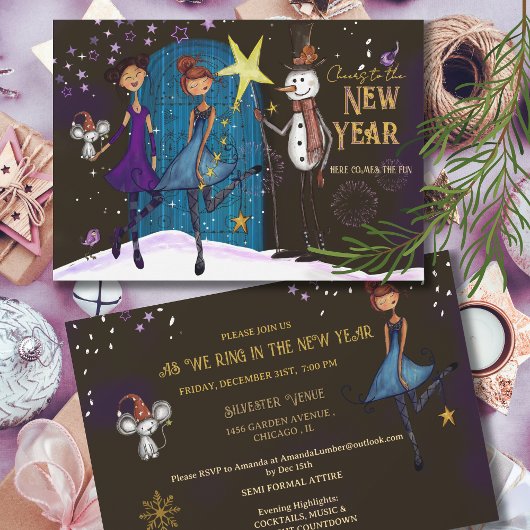 Whimsical Silvester Party Girls Night Out New Year 招待状