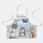 Whimsical Skating Penguins Kids Apron | Custom Nam エプロン (正面)