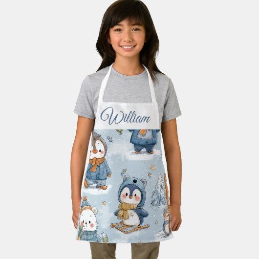 Whimsical Skating Penguins Kids Apron | Custom Nam エプロン (インサイチュ)