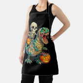 Whimsical Skeleton Riding Mummy T-Rex Halloween  エプロン (インサイチュ)