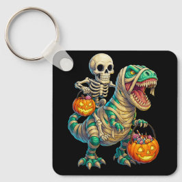 Whimsical Skeleton Riding Mummy T-Rex Halloween  キーホルダー