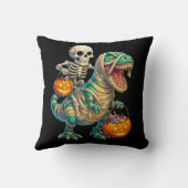 Whimsical Skeleton Riding Mummy T-Rex Halloween  クッション (裏面)