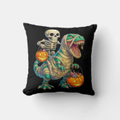 Whimsical Skeleton Riding Mummy T-Rex Halloween  クッション (正面)