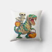 Whimsical Skeleton Riding Mummy T-Rex Halloween  クッション (裏面)