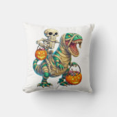 Whimsical Skeleton Riding Mummy T-Rex Halloween  クッション (正面)