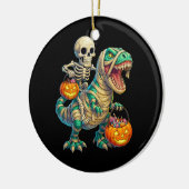 Whimsical Skeleton Riding Mummy T-Rex Halloween セラミックオーナメント (左)