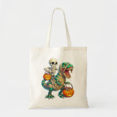 Whimsical Skeleton Riding Mummy T-Rex Halloween  トートバッグ (正面)