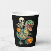 Whimsical Skeleton Riding Mummy T-Rex Halloween  紙コップ (正面)