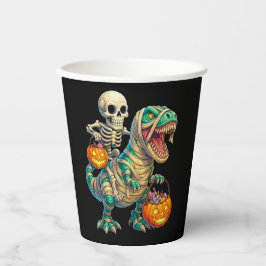 Whimsical Skeleton Riding Mummy T-Rex Halloween  紙コップ