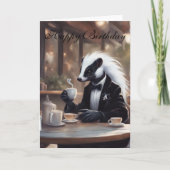Whimsical Skunk in a coffee shop birthday カード (正面)