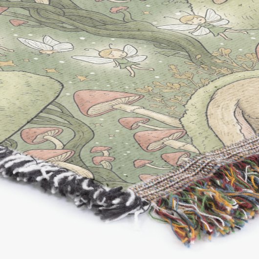 Whimsical Sleeping Bunny & Fairies スローブランケット (コーナー)