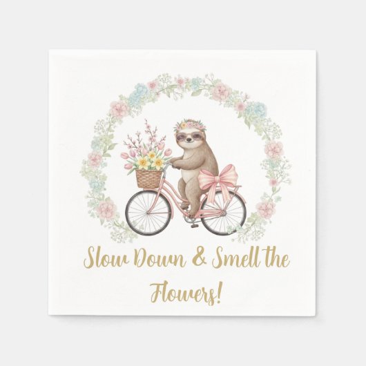 Whimsical Sloth & Floral Baby Shower Paper Napkins スタンダードカクテルナプキン (正面)