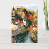 Whimsical Small Town Autumn Scene Hello Greeting カード (正面)
