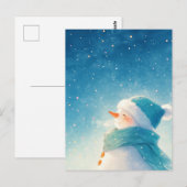 Whimsical Smiling Snowman Under Starry Sky ポストカード (正面/裏面)