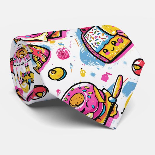 Whimsical Smiling Taco, Burger, Donut & Soda Food  ネクタイ (ロール)
