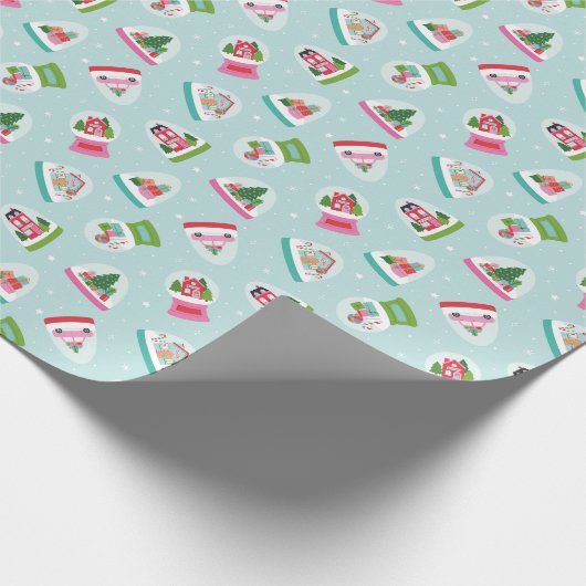 Whimsical Snow Globes in Aqua Blue Pattern ラッピングペーパー (角)