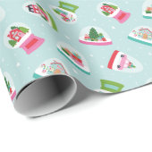 Whimsical Snow Globes in Aqua Blue Pattern ラッピングペーパー (ロールコーナー)