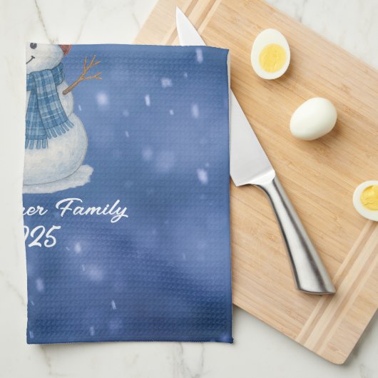 Whimsical Snow Man Merry Christmas キッチンタオル (四つ折り)