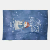 Whimsical Snow Man Merry Christmas キッチンタオル (横)