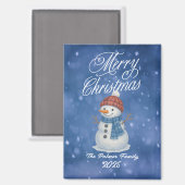 Whimsical Snow Man Merry Christmas マグネット (正面/裏面)