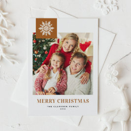 Whimsical Snowflake Burnt Orange Christmas Photo シーズンポストカード