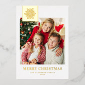 Whimsical Snowflake Tag Merry Christmas Photo 箔シーズンカード (正面)