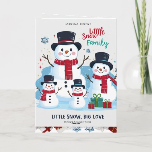 Whimsical Snowman Family of 4 Folded Christmas カード (裏面)