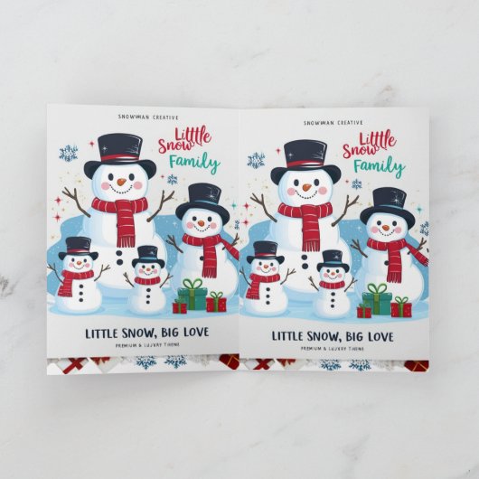 Whimsical Snowman Family of 4 Folded Christmas カード (内部)