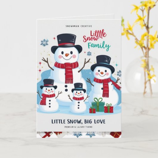 Whimsical Snowman Family of 4 Folded Christmas カード (黄色い花)