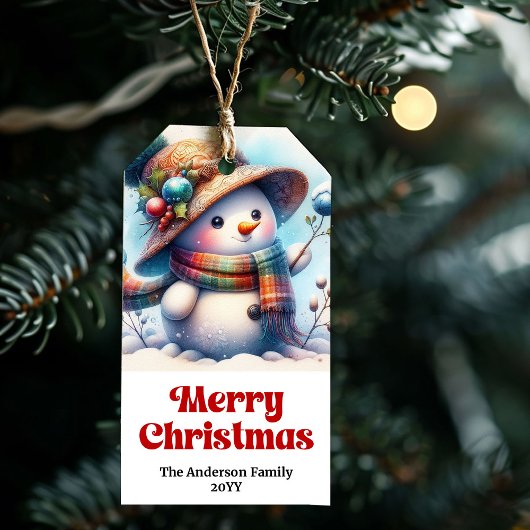 Whimsical Snowman Kids Gift Tag Editable Christmas ギフトタグ