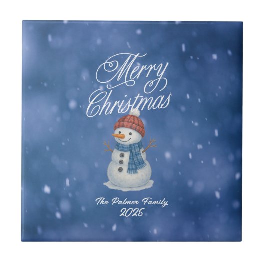 Whimsical Snowman Merry Christmas タイル (正面)
