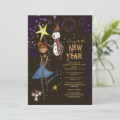 Whimsical Snowman & Starry Night New Year's Eve 招待状 (スタンド正面)
