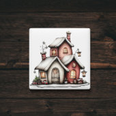 Whimsical Snowy Christmas House Magnet マグネット
