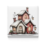Whimsical Snowy Christmas House Magnet マグネット