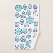 Whimsical Snowy Forest and Cute Creatures Design バスタオルセット (ハンドタオル)