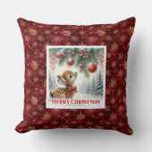 Whimsical snowy forest baby deer festive Christmas クッション (正面)