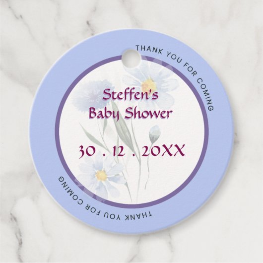 Whimsical Soft Blue Floral Baby Shower Personalize フェイバータグ (正面)
