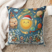  Whimsical Solar System Christmas Party with peopl クッション (ブランケット)