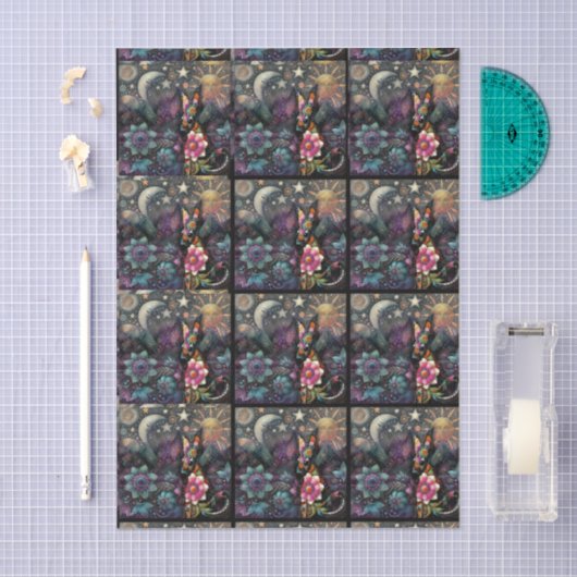 Whimsical Southwest Coyote Tiled Decoupage 薄葉紙 (クラフト)