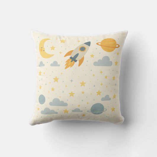 Whimsical Space Nursery Throw Pillow Planets Stars クッション (裏面)